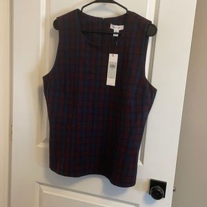 NWT Calvin Klein Purple and Navy Plaid Shell Blouse Suit Top